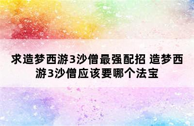 求造梦西游3沙僧最强配招 造梦西游3沙僧应该要哪个法宝